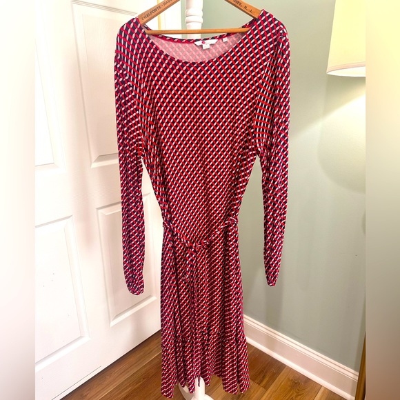 BODEN 14 Dress Navy Red Boatneck Ruffled Hem large XL - Picture 3 of 9
